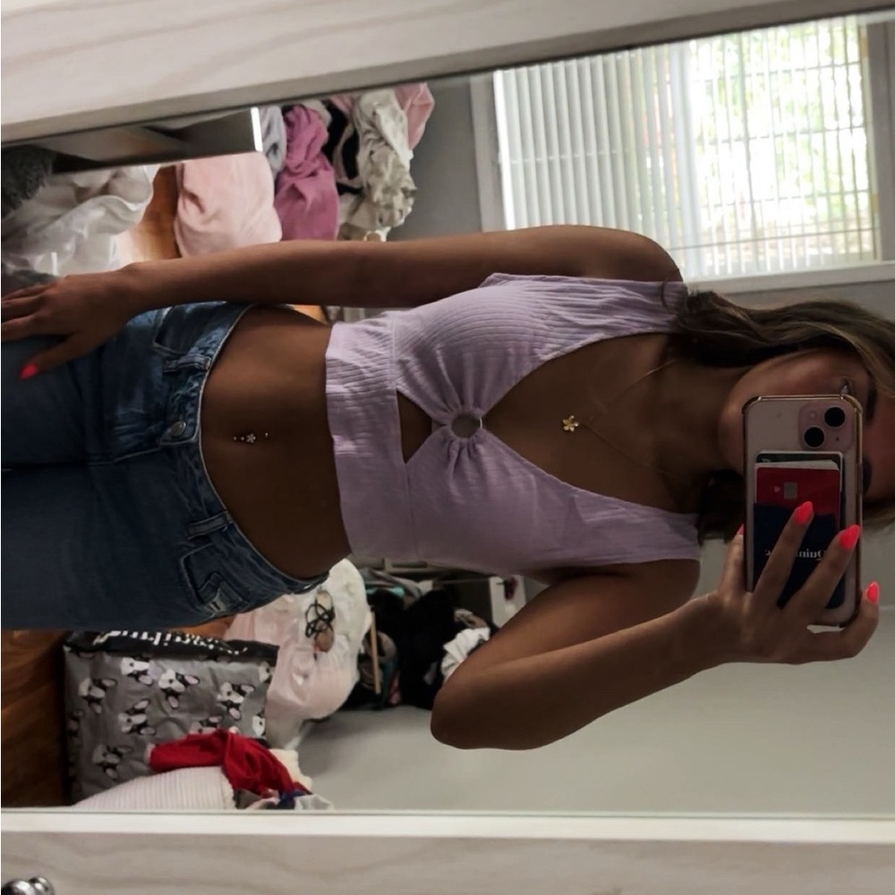 Pacsun Lavender Crop Top with Cut Out Detail in Front
